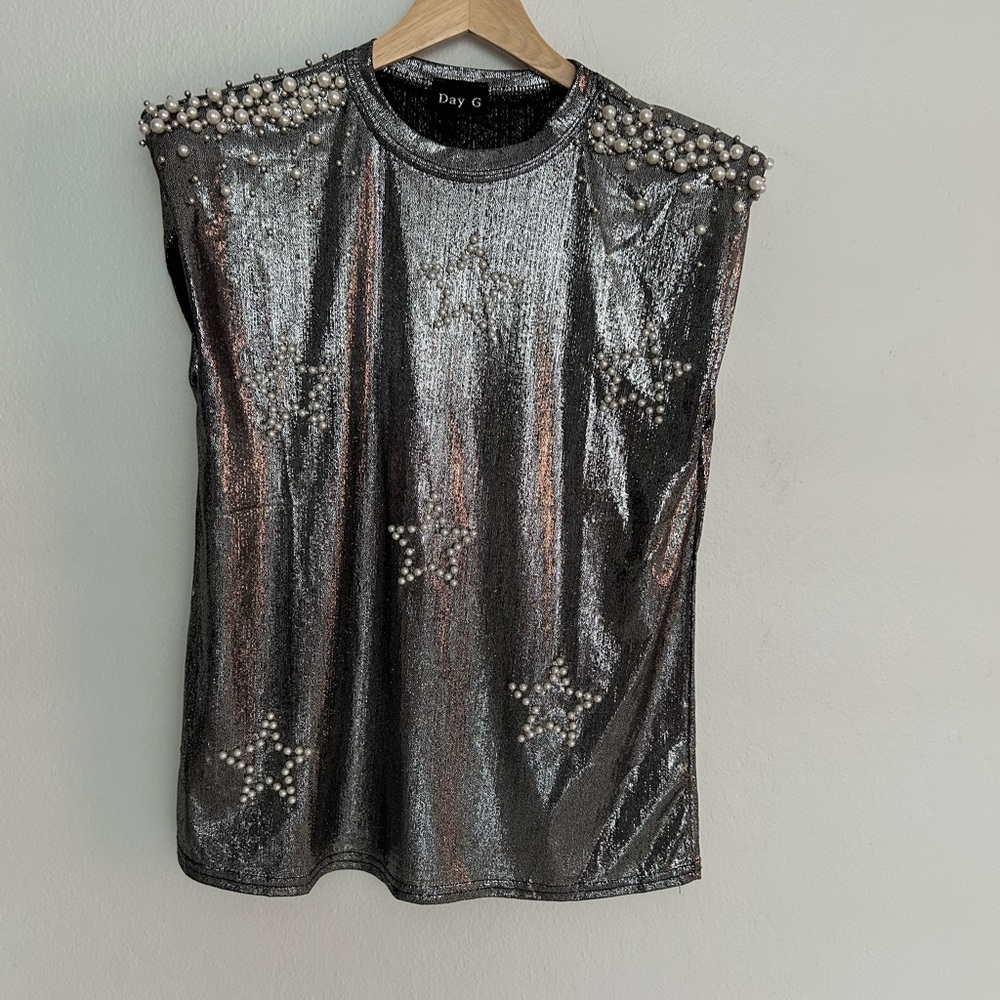 Pewter Padded Shoulder Women's Top